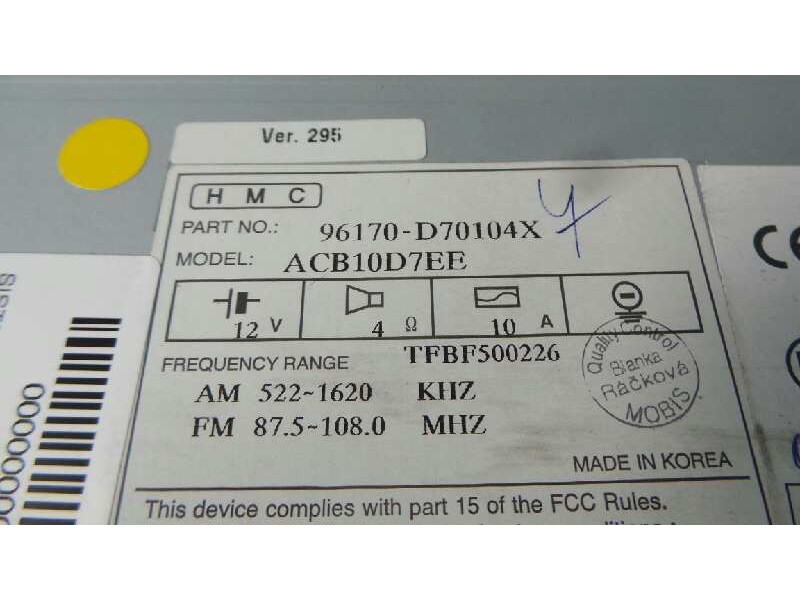 Recambio de sistema audio / radio cd para hyundai tucson referencia OEM IAM 96170D70104X  