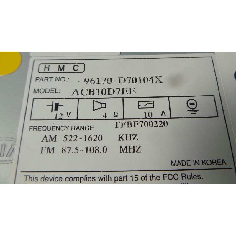 Recambio de sistema audio / radio cd para hyundai tucson referencia OEM IAM 96170D70104X  