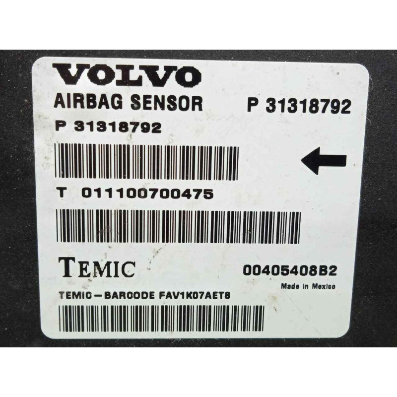 Recambio de centralita airbag para volvo xc60 2.0 diesel cat referencia OEM IAM P31318792-31318792-00405408B2  