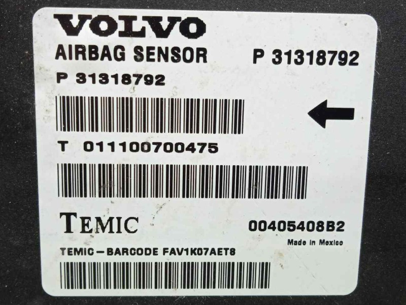 Recambio de centralita airbag para volvo xc60 2.0 diesel cat referencia OEM IAM P31318792-31318792-00405408B2  