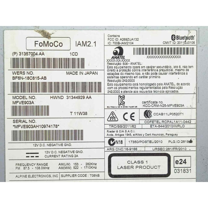 Recambio de sistema audio / radio cd para volvo xc60 2.0 diesel cat referencia OEM IAM 31357004AA-BF6N18C815AB-31344929AA  