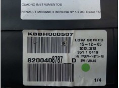 Recambio de cuadro instrumentos para renault megane ii berlina 3p 1.9 dci diesel fap referencia OEM IAM 8200408787D   2