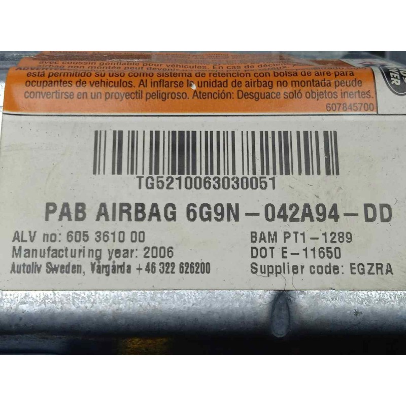 Recambio de airbag delantero derecho para land rover freelander (lr2) 2.2 td4 cat referencia OEM IAM 6G9N042A94DD  