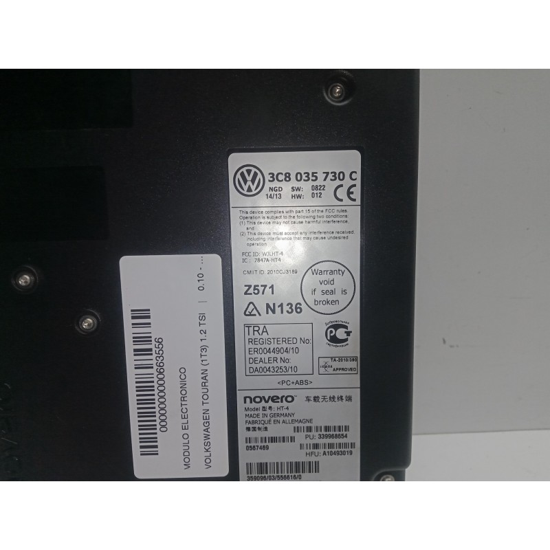 Recambio de modulo electronico para volkswagen touran (1t3) 1.2 tsi referencia OEM IAM 3C8035730C MODULO.BLUETOOTH NOVERO