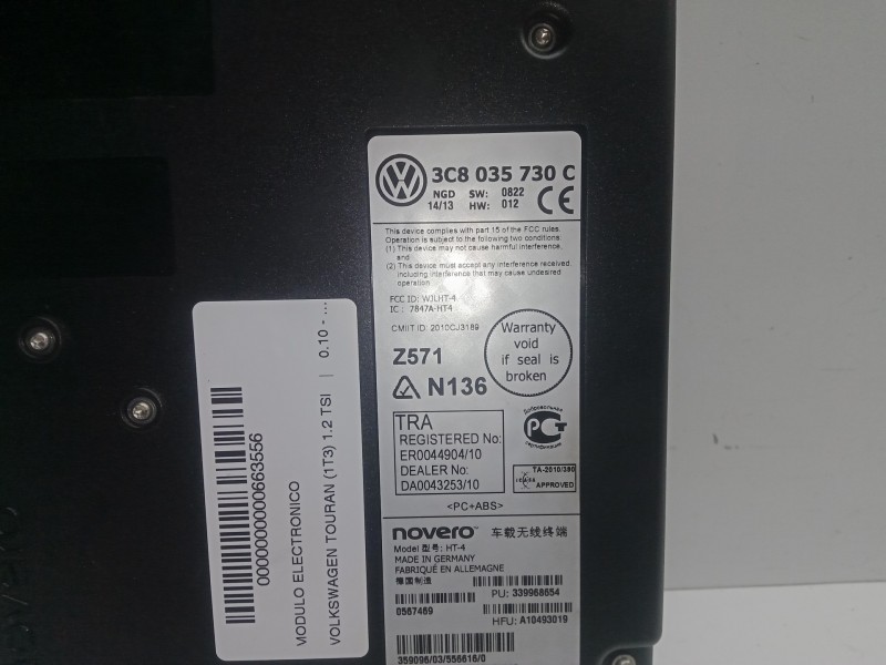 Recambio de modulo electronico para volkswagen touran (1t3) 1.2 tsi referencia OEM IAM 3C8035730C MODULO.BLUETOOTH NOVERO
