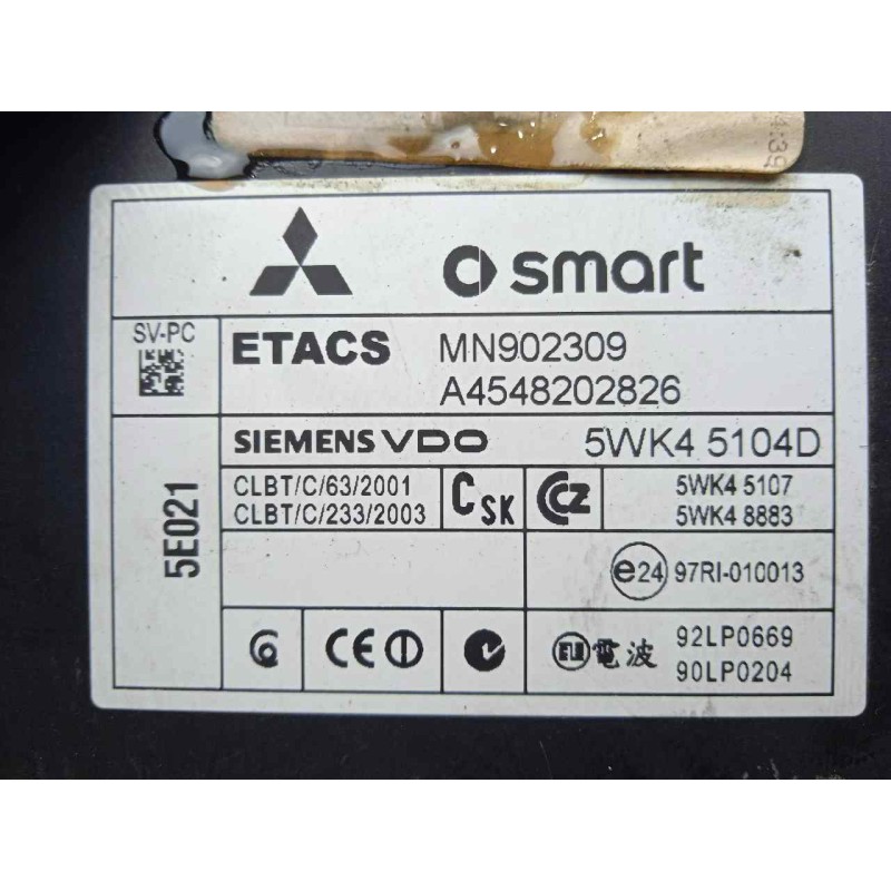 Recambio de modulo electronico para smart forfour 1.5 cdi cat referencia OEM IAM A4548202826-MN902309-5WK45104D  
