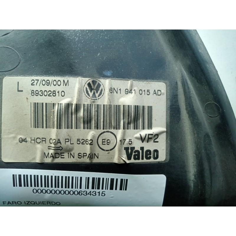 Recambio de faro izquierdo para volkswagen polo berlina (6n2) 1.0 referencia OEM IAM 6N1941015AD-89302810 00-02 TRANSPARENTE