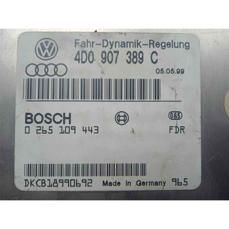 Recambio de centralita abs para audi a8 (d2) 4.2 v8 40v referencia OEM IAM 0265109443-4D0907389C BOSCH 