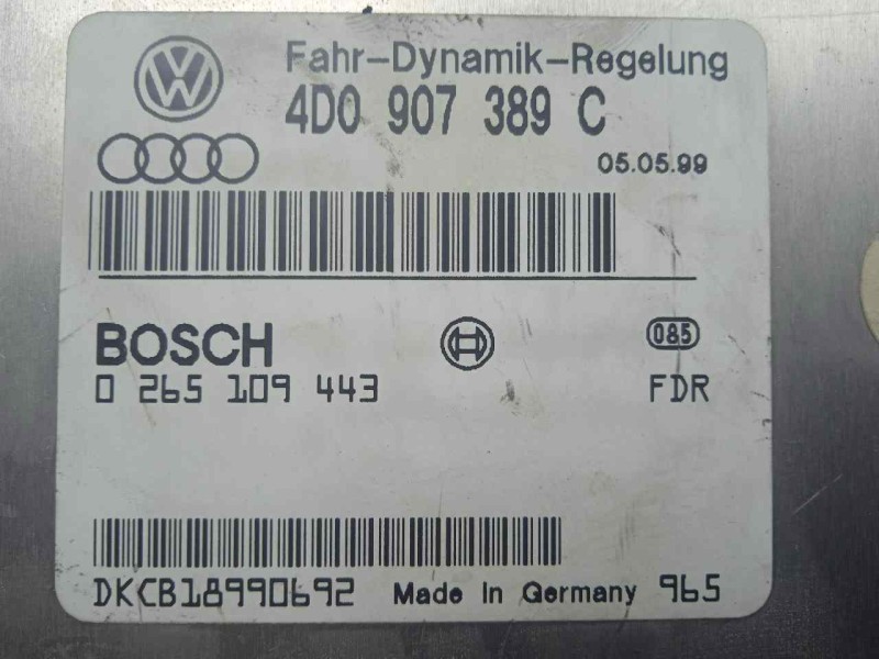 Recambio de centralita abs para audi a8 (d2) 4.2 v8 40v referencia OEM IAM 0265109443-4D0907389C BOSCH 