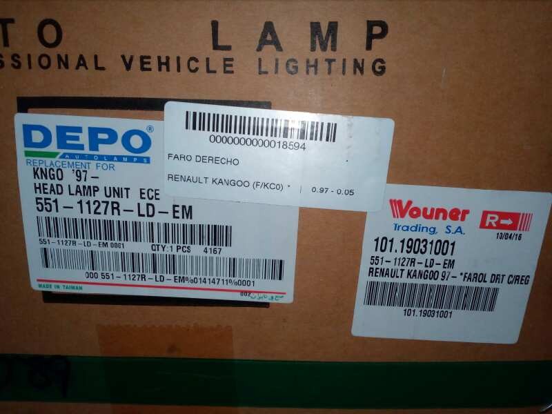 Recambio de faro derecho para renault kangoo (f/kc0) referencia OEM IAM 11806502 98-03 - SIN USAR