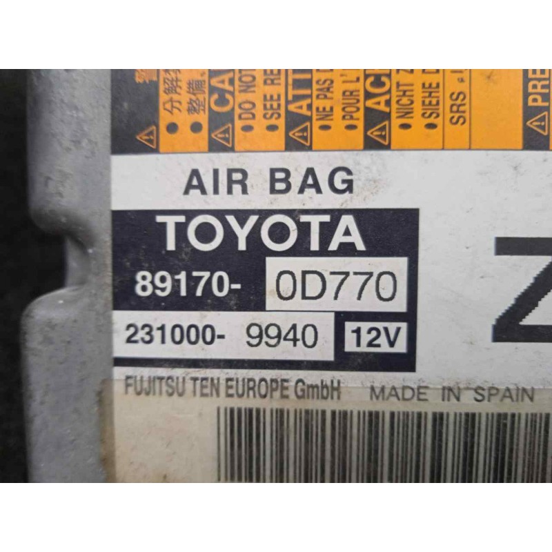 Recambio de centralita airbag para toyota yaris 1.5 16v cat (híbrido) referencia OEM IAM 891700D770-2310009940  