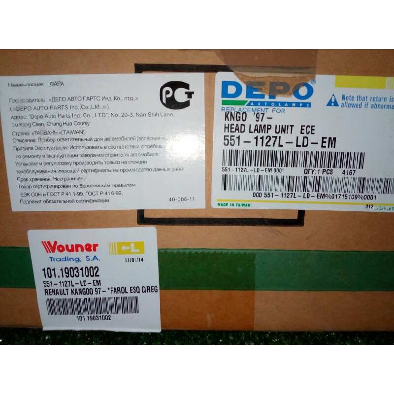 Recambio de faro izquierdo para renault kangoo (f/kc0) referencia OEM IAM 11806501 98-03 SIN USAR