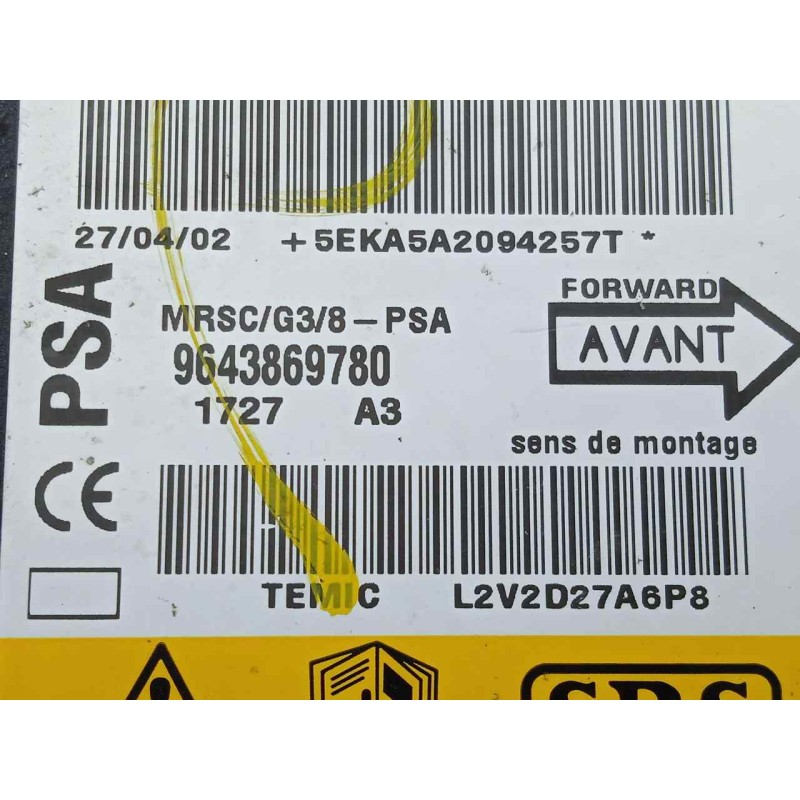 Recambio de centralita airbag para peugeot 607 (s1) 2.2 hdi fap cat referencia OEM IAM 9643869780  