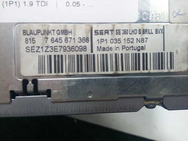 Recambio de sistema audio / radio cd para seat leon (1p1) 1.9 tdi referencia OEM IAM 1P1035152N87-7645671366  RADIO+CD