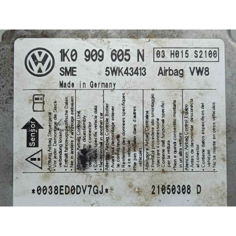 Recambio de centralita airbag para volkswagen jetta (1k2) 2.0 tdi referencia OEM IAM 1K0909605N  