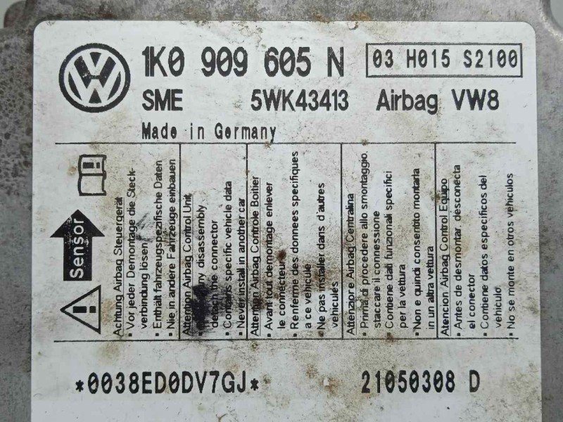 Recambio de centralita airbag para volkswagen jetta (1k2) 2.0 tdi referencia OEM IAM 1K0909605N  