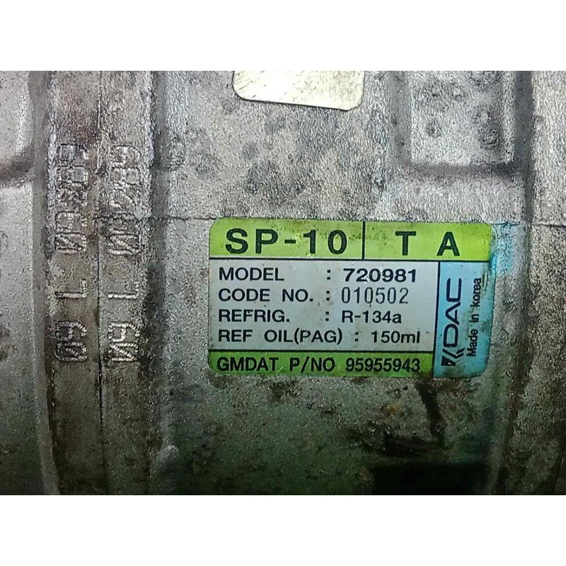 Recambio de compresor aire acondicionado para chevrolet aveo 1.2 cat referencia OEM IAM 95955943-95955941 4.CANALES 