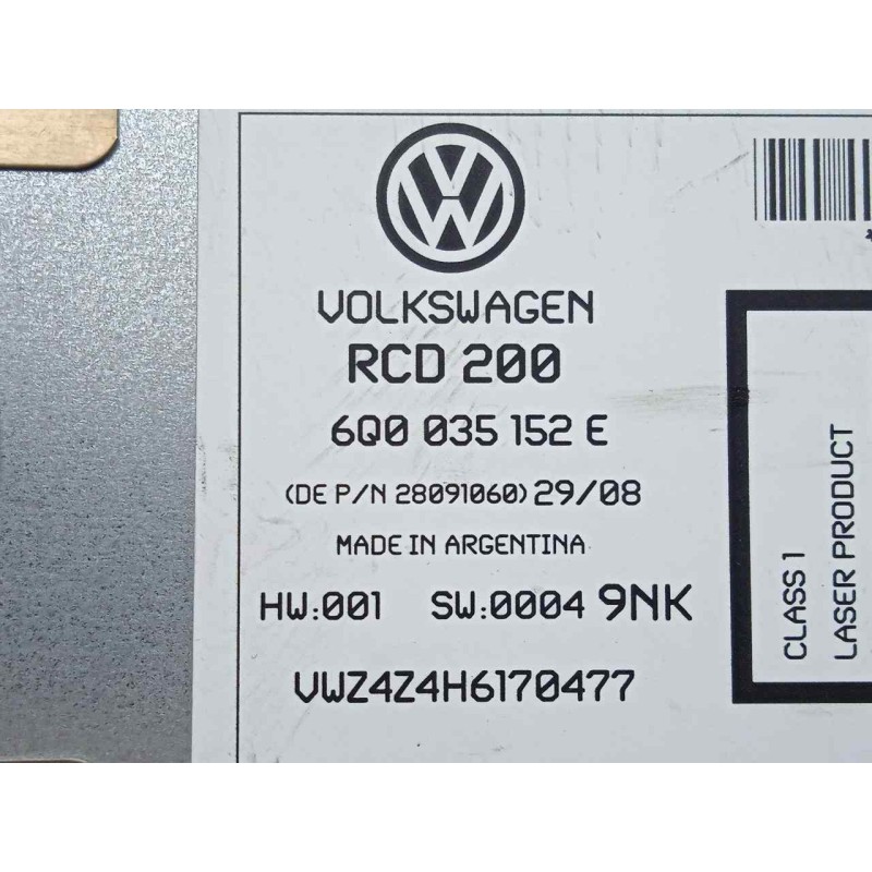 Recambio de sistema audio / radio cd para volkswagen polo (9n3) 1.2 referencia OEM IAM 6Q0035152E  