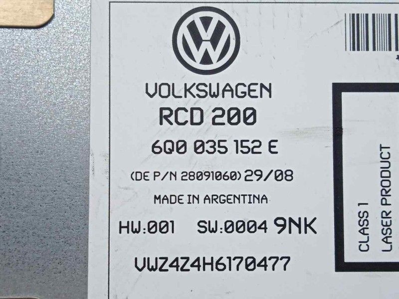 Recambio de sistema audio / radio cd para volkswagen polo (9n3) 1.2 referencia OEM IAM 6Q0035152E  