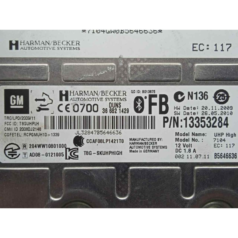 Recambio de modulo electronico para opel insignia berlina 2.0 cdti cat referencia OEM IAM 13353284  