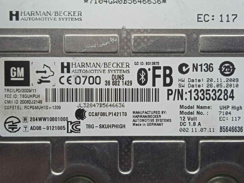 Recambio de modulo electronico para opel insignia berlina 2.0 cdti cat referencia OEM IAM 13353284  