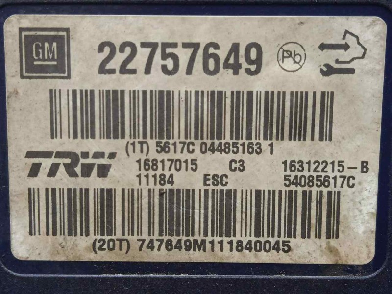 Recambio de abs para opel insignia berlina 2.0 cdti cat referencia OEM IAM 22757649-16312215-22757649 TRW 