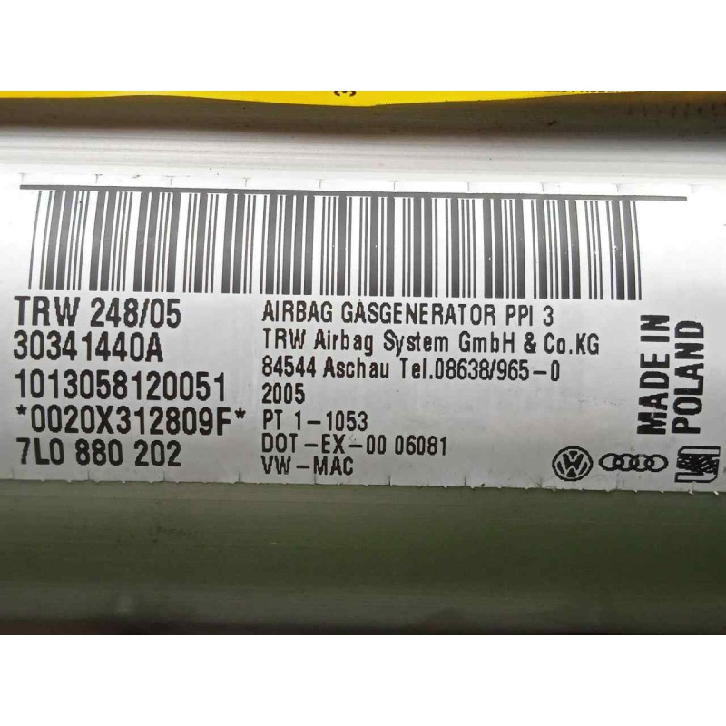 Recambio de airbag delantero derecho para volkswagen touareg (7la) 2.5 tdi referencia OEM IAM 7L0880202-30341440A  