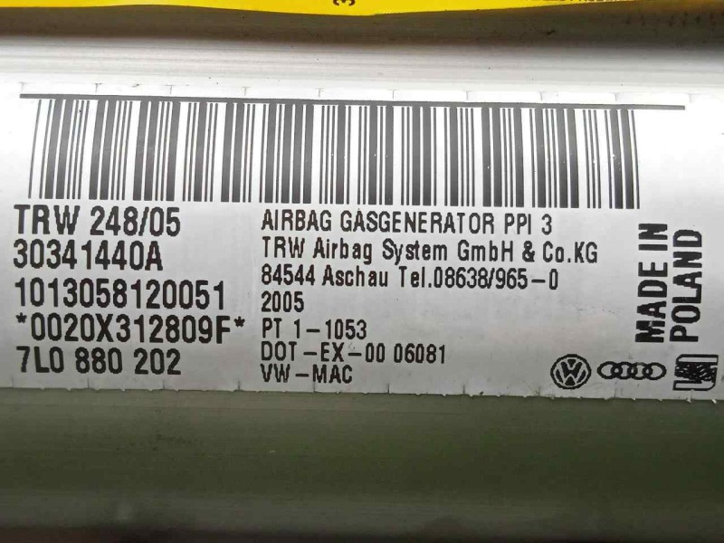 Recambio de airbag delantero derecho para volkswagen touareg (7la) 2.5 tdi referencia OEM IAM 7L0880202-30341440A  
