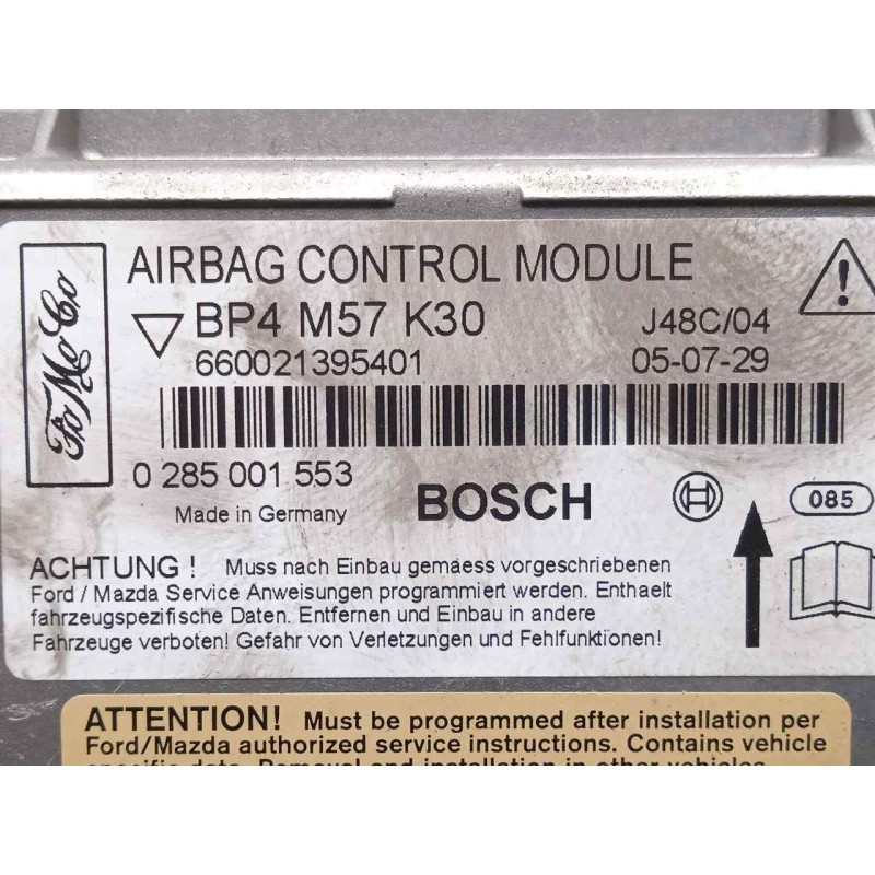Recambio de centralita airbag para mazda 3 berlina (bk) 1.6 16v cat referencia OEM IAM 0285001553-BP4M57K30 BOSCH 