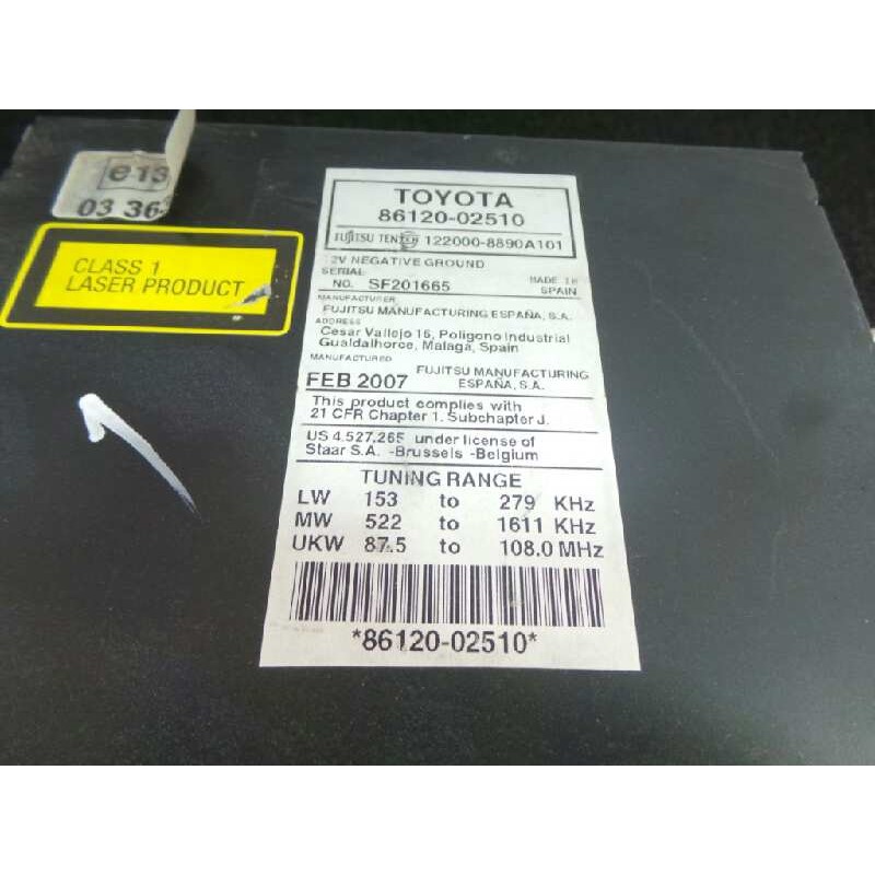 Recambio de sistema audio / radio cd para toyota auris 1.4 turbodiesel cat referencia OEM IAM 1220008890A101-SF201665-8612002510