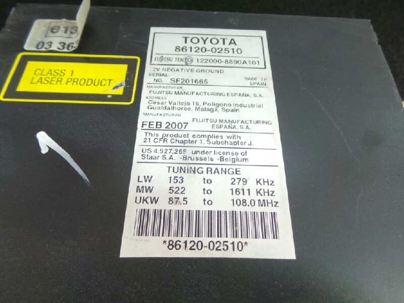 Recambio de sistema audio / radio cd para toyota auris 1.4 turbodiesel cat referencia OEM IAM 1220008890A101-SF201665-8612002510