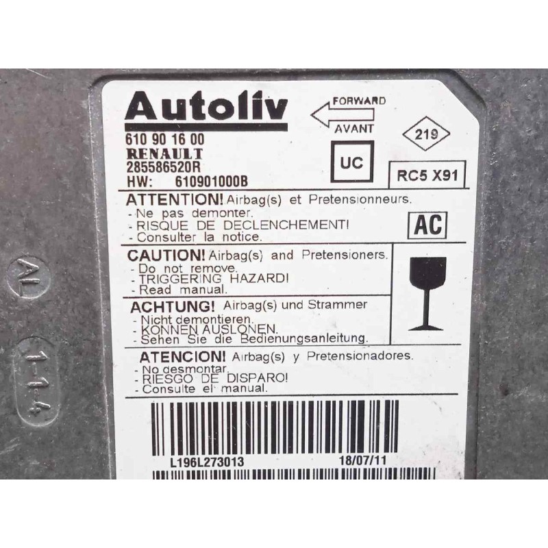 Recambio de centralita airbag para renault laguna iii 2.0 dci diesel fap referencia OEM IAM 610901600-285586520R  
