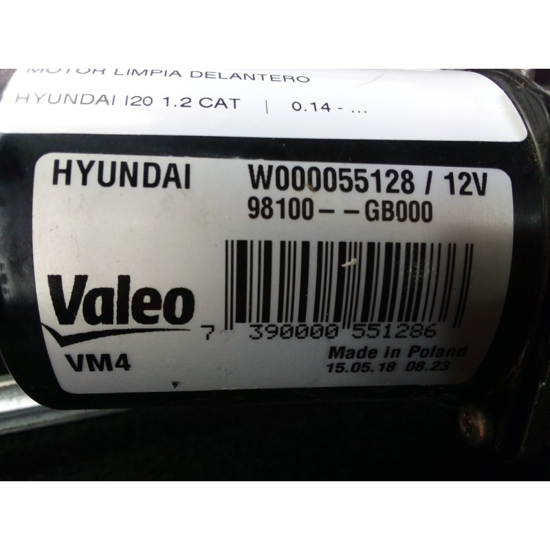 Recambio de motor limpia delantero para hyundai i20 1.2 cat referencia OEM IAM 98100GB000-98100C8000  