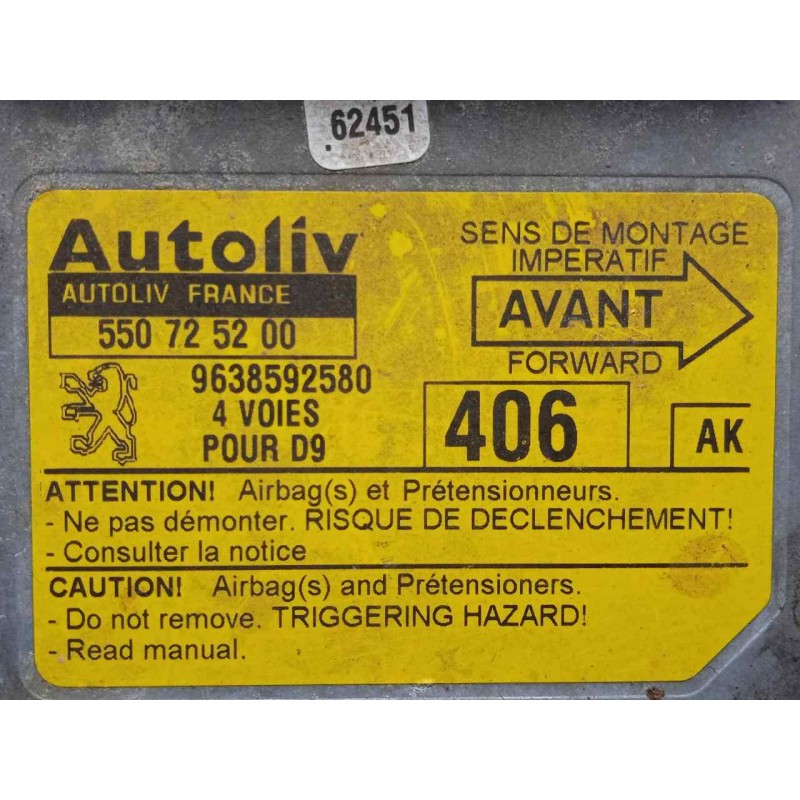 Recambio de centralita airbag para peugeot 406 berlina (s1/s2) 2.0 hdi referencia OEM IAM 550725200-9638592580  
