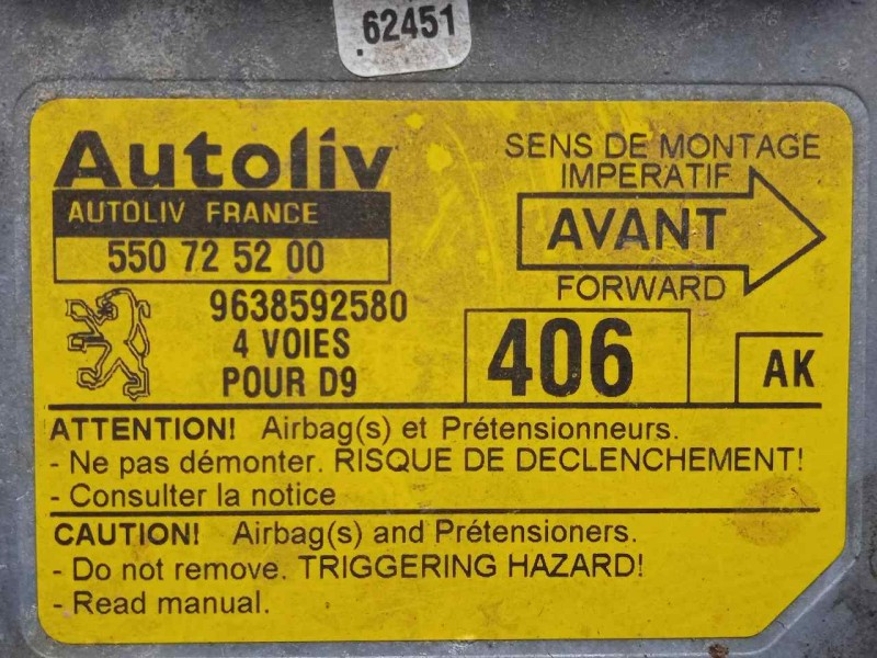 Recambio de centralita airbag para peugeot 406 berlina (s1/s2) 2.0 hdi referencia OEM IAM 550725200-9638592580  