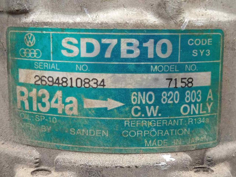 Recambio de compresor aire acondicionado para volkswagen polo berlina (6n1) referencia OEM IAM SD7B107158 SANDEN - 6.CANALES SD7