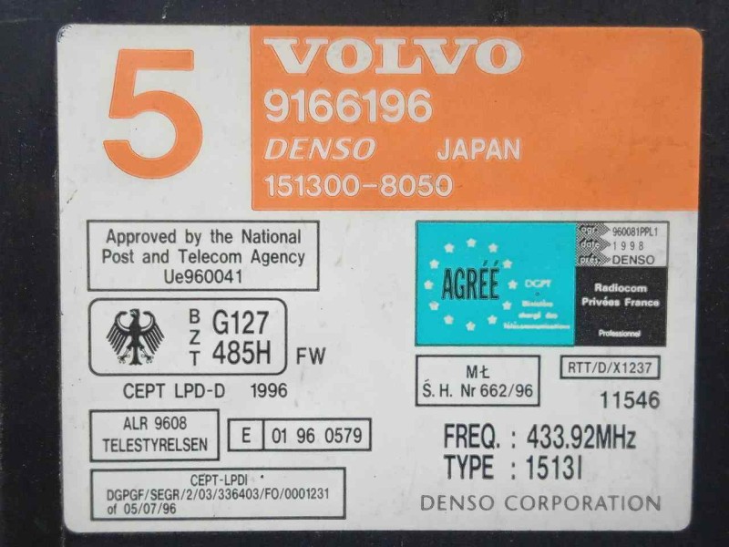 Recambio de modulo electronico para volvo s70 berlina 2.0 cat referencia OEM IAM 9166196-1513008050  