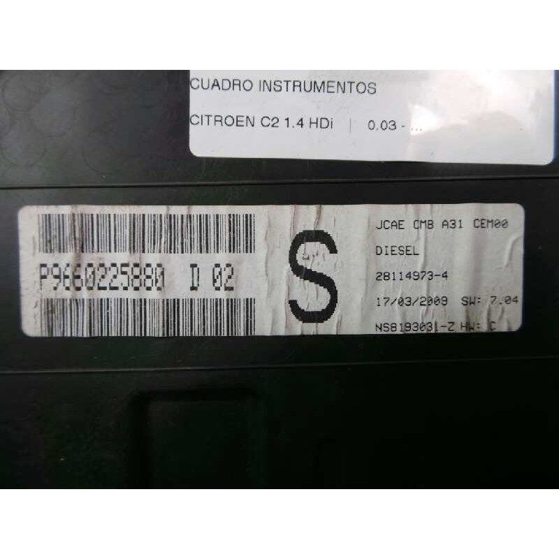 Recambio de cuadro instrumentos para citroën c2 1.4 hdi referencia OEM IAM 9660225880-P9660225880  JOHNSON CONTROLS