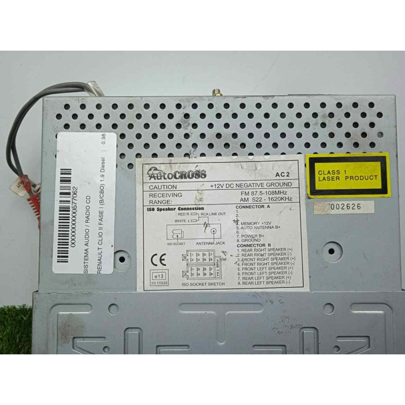 Recambio de sistema audio / radio cd para renault clio ii fase i (b/cbo) 1.9 diesel referencia OEM IAM AC2 USB+CD AUTOCROSS