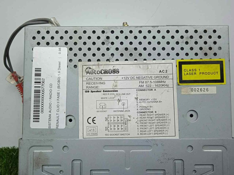 Recambio de sistema audio / radio cd para renault clio ii fase i (b/cbo) 1.9 diesel referencia OEM IAM AC2 USB+CD AUTOCROSS