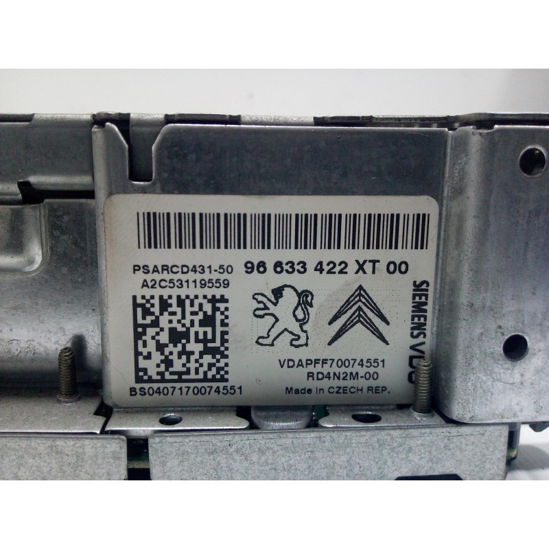 Recambio de sistema audio / radio cd para peugeot 207 1.4 referencia OEM IAM 96633422XT00-SIEMENS-VDO  