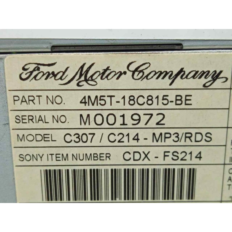 Recambio de sistema audio / radio cd para ford focus berlina (cap) 1.6 16v cat referencia OEM IAM 4M5T18C815BE  