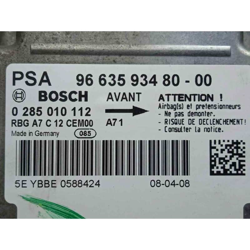 Recambio de centralita airbag para peugeot 207 sw 1.6 16v hdi referencia OEM IAM 0285010112-9663593480 BOSCH 