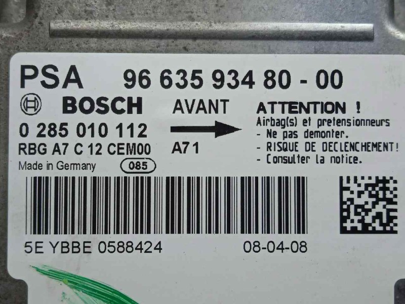 Recambio de centralita airbag para peugeot 207 sw 1.6 16v hdi referencia OEM IAM 0285010112-9663593480 BOSCH 