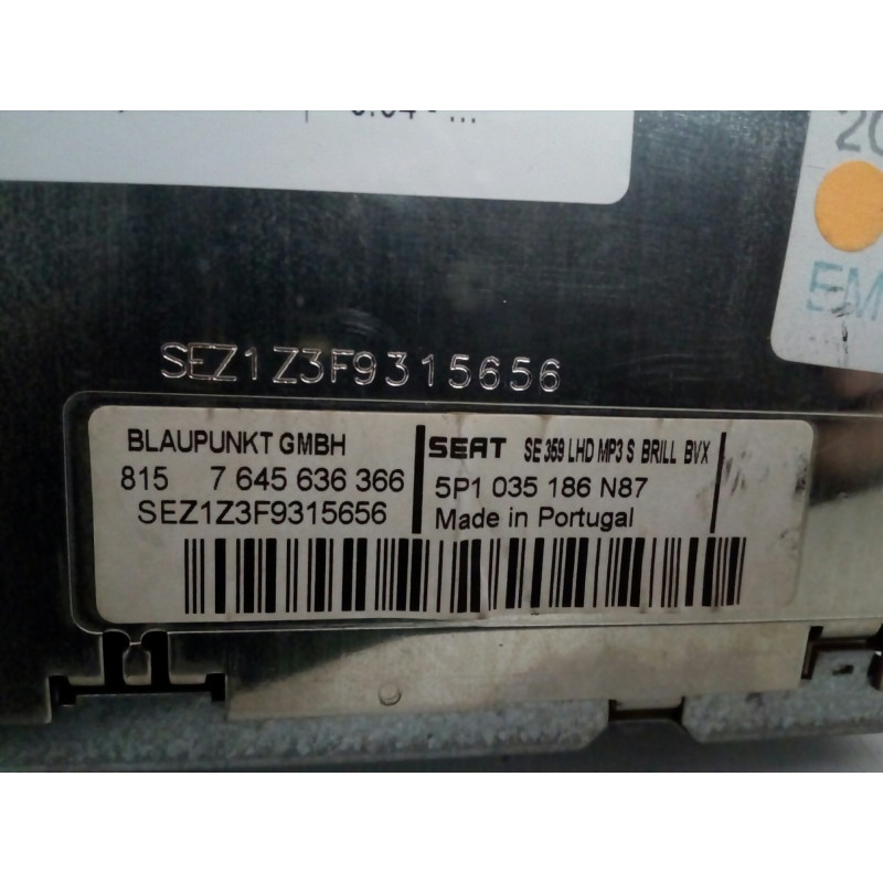 Recambio de sistema audio / radio cd para seat toledo (5p2) 2.0 tdi referencia OEM IAM 5P1035186N87  