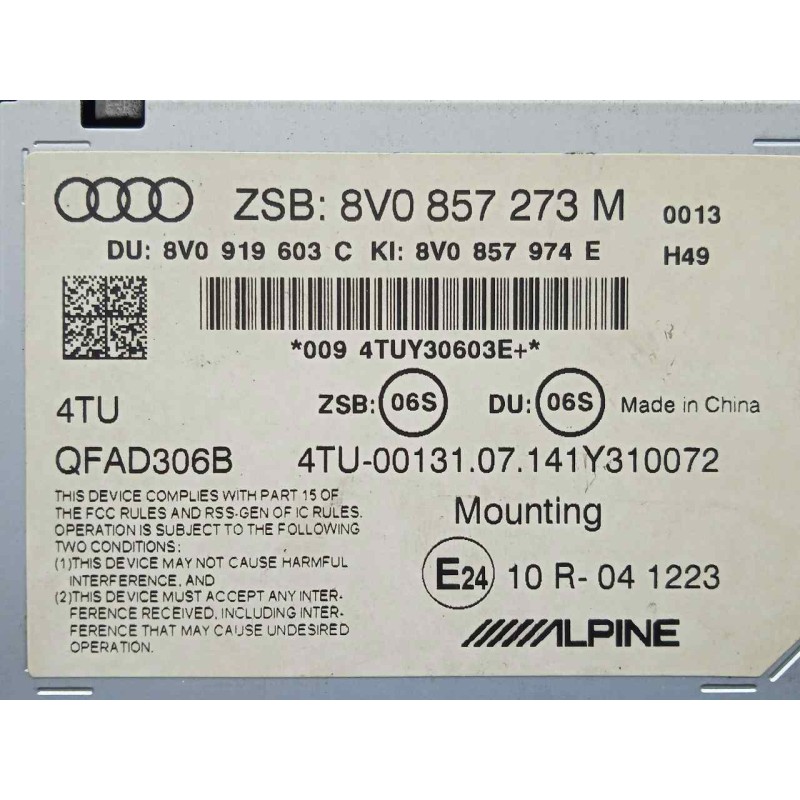 Recambio de pantalla multifuncion para audi a3 sedán(8vs) 2.0 16v tdi referencia OEM IAM 8V0857273M  
