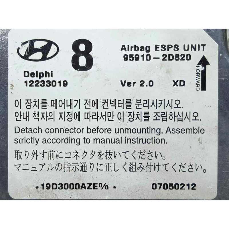 Recambio de centralita airbag para hyundai elantra (xd) 2.0 crdi cat referencia OEM IAM 959102D820-12233019  