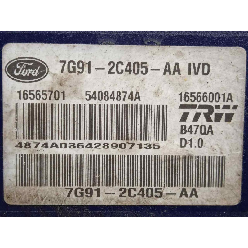 Recambio de abs para ford mondeo ber. (ca2) 2.0 tdci cat referencia OEM IAM 7G912C405AA-5408474A-16565701-16566001A TRW 