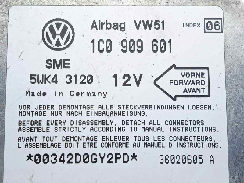 Recambio de centralita airbag para seat arosa (6h1) 1.0 referencia OEM IAM 5WK43120-1C0909601-36020605A  SME