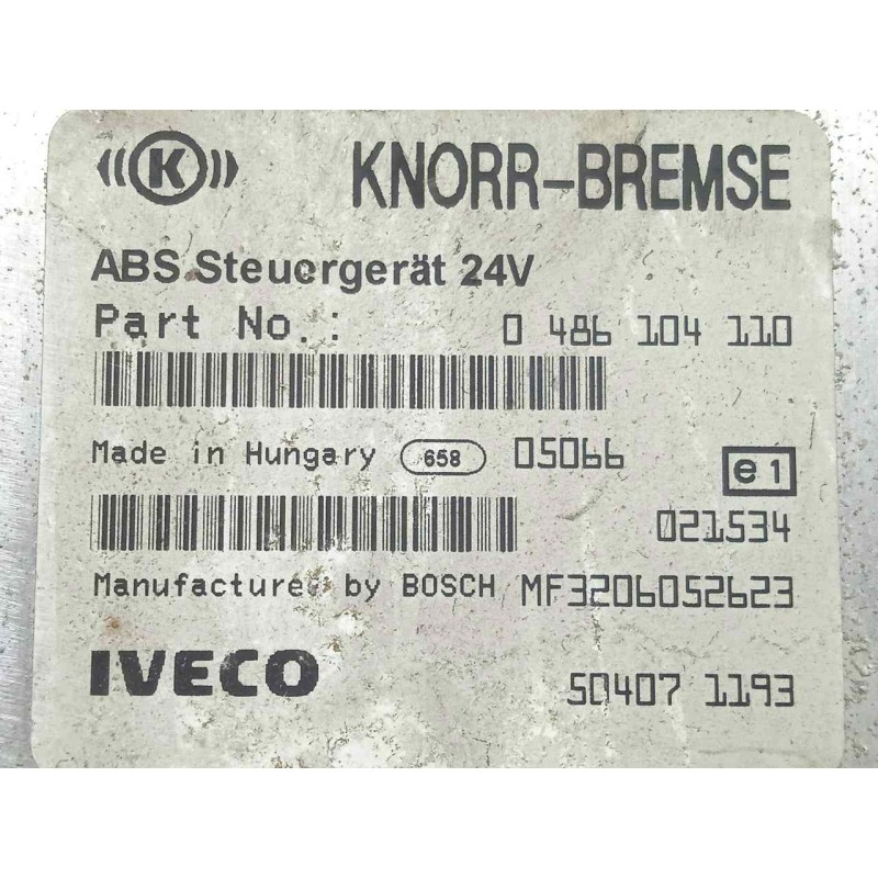 Recambio de centralita abs para iveco eurocargo 05.03  5.9 diesel referencia OEM IAM 0486104110-504071193 BOSCH 